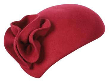 Vintage Damen Fascinators Wollfilz Pillbox Hut Damenhüte für Kirche Derby Party Hochzeit Tropfenform Hut Blume Fedoras, Weinrot 3, Large