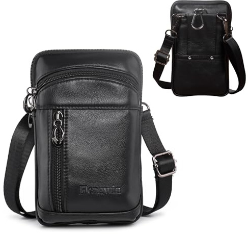 Hengwin Herren Holster Leder Umhängetasche zum iPhone 15 14 13 12 11 Pro Max 15 14Plus Samsung Galaxy S23 S23+ S22 S21 Ultra Kleine Gürteltasche