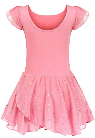 trudge Mädchen Ballettkleidung Ballettkleid mit Rüschenärme und Tutu-Rock | Mädchen Baumwolle Tanzkleid mit Glitzer Rock - Kinder Ballett Trikot für Tanzen Gymnastik Training