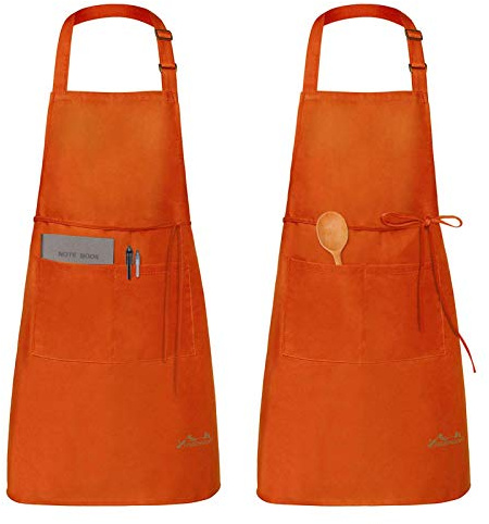 Viedouce 2 Pezzi Grembiule da Cucina Chef,Impermeabile Grembiule da Ristorante BBQ Bar Chef Cucina,Regolabile Grembiuli con Tasche Chef di Cucina (Arancia)