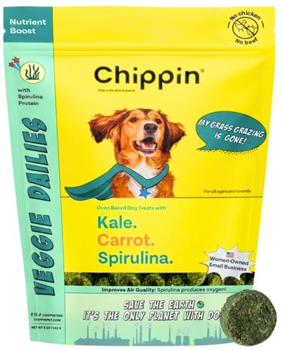 Chippin Hundeleckerli | Gesunde knusprige Hartkekse mit Hafer, Grünkohl, Flachs & Spirulina | Vegane Leckerlis für kleine, große Hunde | Welpen | backofengebacken mit natürlichen Zutaten |