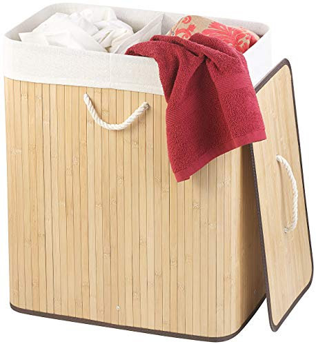 infactory Wäschesortierer: Faltbarer Bambus-Wäschekorb mit Deckel und Wäschesack, 100 l, Natur (Wäschekorb Holz, Wäschetonne mit Deckel, Waschmaschine)
