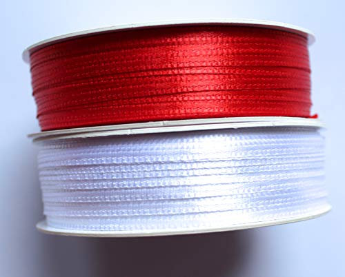CaPiSo 200m Rolle 3mm Doppelseitig Beidseitig Glänzend Satin-Schleifenband Geschenkband Dekoband Dekorationsband Hochzeit Weihnachten (Rot-Weiss)