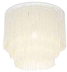 Qazqa Oriental Lámpara de techo oriental oro pantalla crema flecos - FRANXA Acero/Textil Redonda Adecuado para LED Max. 1 x 40 Watt
