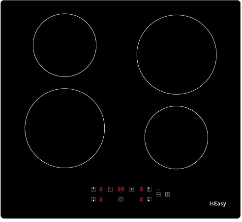 Placa de vitrocerámica IsEasy Elektro Autark, 6000 W 59 cm, 4 zonas de cocción, cableado, instalación eléctrica autosuficiente, 9 niveles de calor, apto para la mayoría de ollas