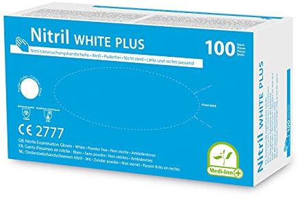 Medi-Inn Nitril White Plus Einmalhandschuhe puderfrei weiß (L, 10 x 100 = 1000 Stück)