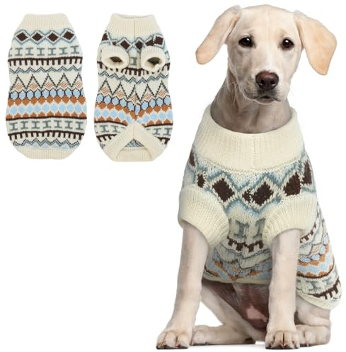 Hjumarayan Hundepullover - Boho Hundepullover Mittelgroße Hunde Weihnachtspullover, Schöne Hunde Pullover mit Geschirr Öffnung, Dicken Hundepulli Französische Bulldogge Labrador Pullis (Weiß XL)