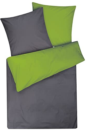 Moon Renforcé, biancheria da letto double-face, in 100% cotone, ca. 135 x 200 / 80 x 80 cm (antracite/verde)