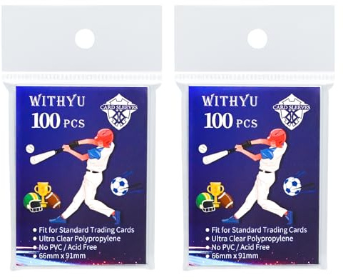 WITHYU 200 Stück Sammelkartenhüllen Von Oben, für Standardkarten, 6,4 x 8,9 cm, Ultraklarer Kartenschutz für Spiel-Karte, Baseball/Fußball/Basketballkarten und Mini-Fotos
