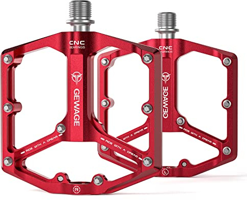 Road/Mountain Bike Pedals - 3 Bearings Bicycle Pedals - 9/16” CNC Machined Flat Pedals with Removable Anti-Skid Nails