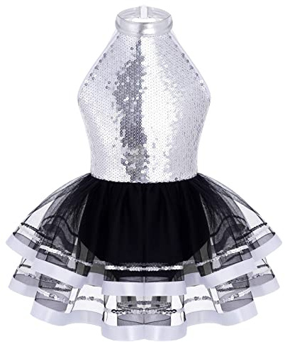 ranrann Enfant Fille Tutu Ballet Justaucorps Danse Classique Paillette Robe Danse Moderne Jazz Robe Patinage Artistique Leotard Gymnastique Spectacle 3-16 Ans Argenté 5-6 Ans