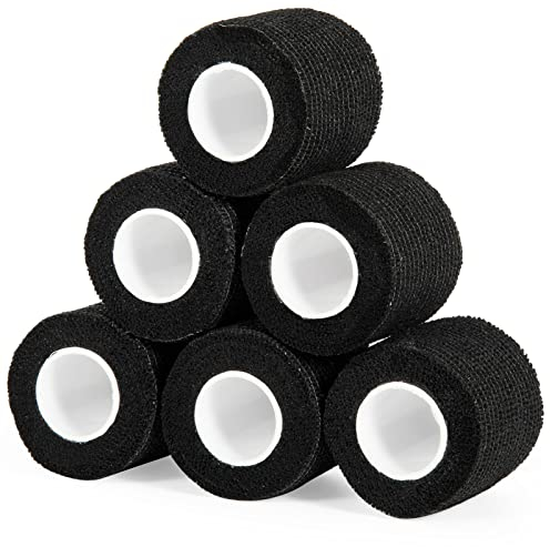 6 Rotoli Benda Elastica Bendaggio Autoadesivo Salvapelle Sport Nastro Adesiva Coesiva Benda Elastica Coesiva Fasciatura Adesiva Sportivo per Mani, Piedi, Ginocchia, Braccia 5cm x 4,5m (Nero)