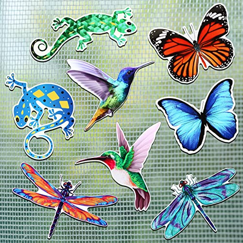 Photect 16 Stück 8 Paare Magnet Sticker Fliegengitter Dekorative Aufkleber für Fliegengitter Magnet Schmetterling Libelle Kolibri Gecko Einziehbar für Mehrfarbig Küchen Büro Deko, 4 Stil