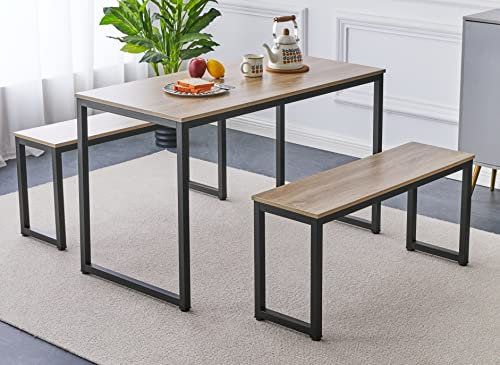 Hallowood Furniture Kempley Esstisch und Bank, 120 cm, Industrietisch in Bank in schwarzen Metallbeinen, platzsparende Esszimmer-Sets für modernes Zuhause, Wohnungen oder Café