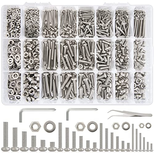 K Kwokker 1315Pcs Pan Head Phillips M2 M3 M4 M5 Machine Screws, 25 Sizes Bolts and Nuts Kit, 304 Stainless Steel Set Screw Assortment Kit, Metric Screw Assortment, Length 6mm-25mm, w/Screwdriver