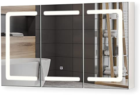 Aquamarin® Spiegelschrank Bad mit Beleuchtung - 100x60cm, 3 Türig, LED, Steckdose, Touchschalter - Badschrank Hängend, Badezimmer Spiegel, Badezimmerschrank, Wandschrank, Badschrank, Badspiegel