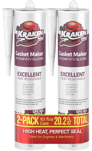 Kraken Bond Red RTV Silicone Gasket Maker - (2x10.1 fl.oz) High Temp Silicone Sealant for Automotive, Heat Resistant Up to 600F, Oil Resistant Automotive Silicone Sealant, 2 Pack