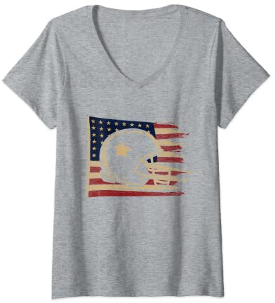 Damen American Football Helm Patriotisch T-Shirt mit V-Ausschnitt