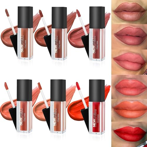 NEWWELL Matte Lipgloss Flüssiger Lippenstift, Langanhaltend, Kein Schmieren, Farbintensiv, Vegan Liquid Lippgloss, 06