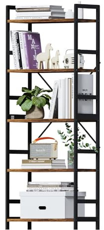 Exabang Bücherregal mit 5 Ebenen, Standregal Holz, Industrie-Style Lagerregal Aufbewahrungsregal für Büro, Küche, Schlafzimmer, Wohnzimmer, Arbeitszimmer (30 x 60 x 158 cm, Vintagebraun-schwarz)
