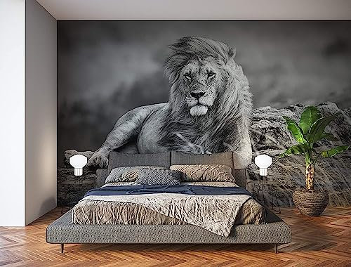 Oedim Fotomural Vinilo para Pared León Blanco y Negro | Premium | Decorativo | 200 x 150 cm | Decoración Comedores, Salones, Habitaciones