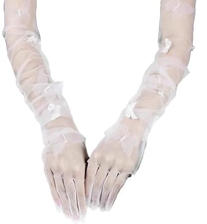 Damen-Spitzenhandschuhe, Abendhandschuhe, Handschuhe for den Alltag, lange Tüll-Schleifenhandschuhe, weiße Opernhandschuhe, Abschlussball-Abendhandschuhe, Braut- und Hochzeit-Spitzenhandschuhe, 28 Zol