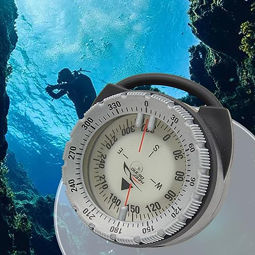 50 m starker magnetischer Tauchkompass, Tauchkompass, Rohrklemme Unterwasser leuchtender Kompass mit Nadel Seitenfenster Clip Halter, grau