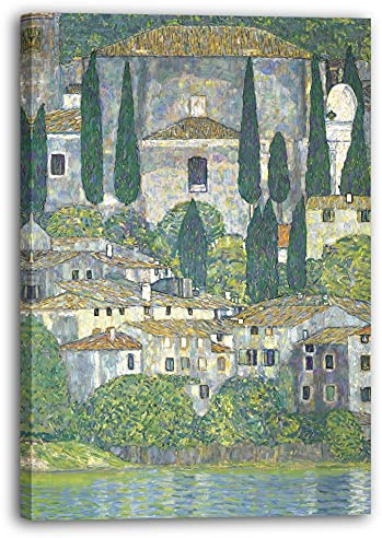 Leinwandbild (30x40cm) Gustav Klimt: Kirche in Cassone (Landschaft mit Zypressen) (1913), Leinwand auf Keilrahmen gespannt und fertig zum Aufhängen, hochwertiger Kunstdruck aus deutscher Produktion