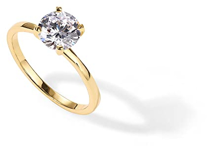 PAVOI 14K Sterling Silver Yellow Gold Plated Round Cut Solitare 1.5 CT Moissanite Engagement Ring and Wedding Band for Women - Moissanite Promise Ring - Size 5.5