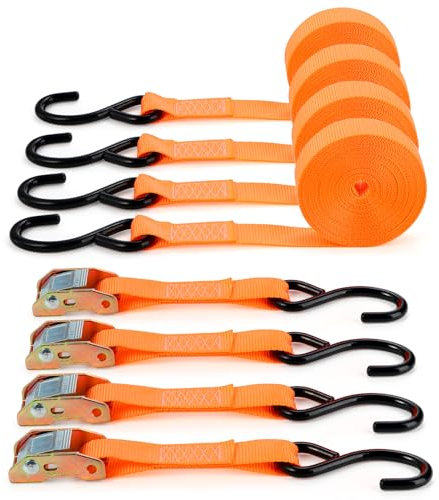 TOPZEA 4 Pack Tie-Down Cam Straps, 1x 20' Polyester 1000lbs CapacityCambuckle Tie Down Strap Pull Ratchet Strap, Cargo Lashing Securing Straps with Metal Cam Buckle & S Hooks for Truck, Mower, ATVs