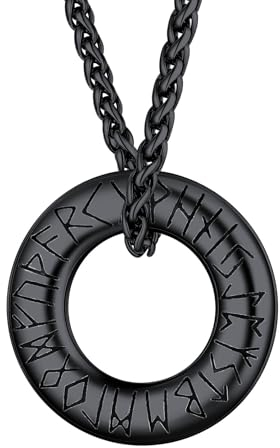 FaithHeart Schwarz Runen Kette für Herren Panzerkette Edelstahl Halskette Herren Damen Weizenkette 3MM breit 55CM lang Halskette mit Runen Anhänger Amulett Wikinger Schmuck für Weihnachten