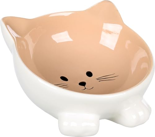 Flamingo Gamelle pour Chats Puzi Taupe - Gamelle Antidérapante Multi-usages pour Animaux de Compagnie - 125ML - cermamique - La gamelle va au Lave-Vaisselle