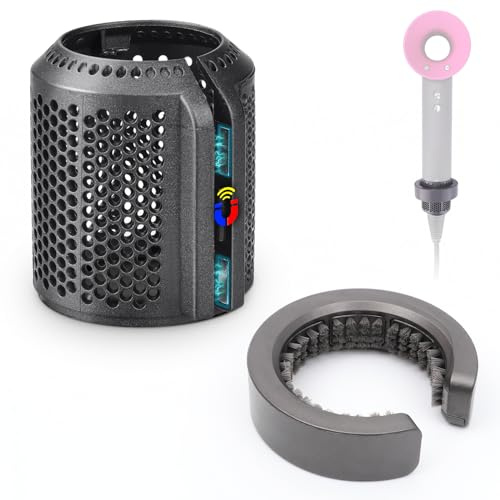 Upgraded Magnetic Hairdryer Filter Cover Compatible with Dyson Supersonic HD01 HD03 HD07 HD08 HD15 Models Hair Dryer Filter Cage wih Cleaning Brush Spare Parts (Metallic Gray)