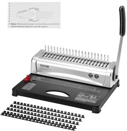 VEVOR Bindemaschine, Kammbindemaschine 21-Loch-Bindung 450 Blatt, Buchbindemaschine mit 100 Stück 3/8 Zoll Kammbinderücken, für Briefgröße, A4, A5