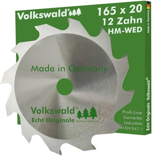 Volkswald ® HM-Sägeblatt W 165 x 20 mm Z = 12 WED Kreissägeblatt Hartmetall 165mm Ersatzsägeblatt für Hitachi Makita Scheer Extra Dünne Schnittbreite Wechselzahnung