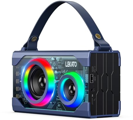 LEKATO Bluetooth Lautsprecher mit RGB Licht, Tragbarer Musikbox mit 20W Stereo Sound, BT5.3, 12H+ Spielzeit, Bluetooth Box für Zuhause/Party/Reise/Strand, Geschenke für Freunden Familie