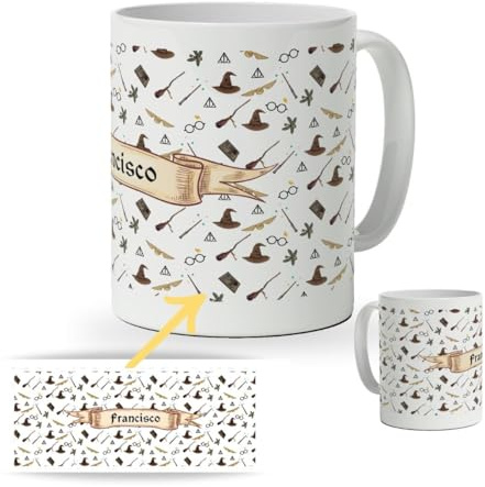 DEREGALOOS Taza Personalizada Mago con Nombre. Tazas Frikis Desayuno Magos. Regalo Original personalizado. Regalo Amigo Invisible. Magos.