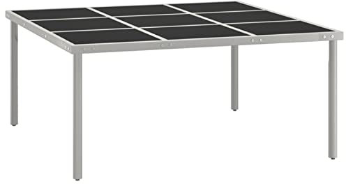 Homgoday Mesa de comedor de jardín de 170 x 170 x 74,5 cm, cristal y acero, mesa de desayuno, mesa de comedor, pub, comedor, cocina, mesa de comedor, comedor o comedor