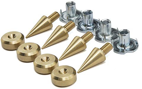 PrecisionGeek - Set di punte per altoparlante e pad, punte M6, coni con diametro di 10 mm, cuscinetti con diametro di 16 mm, dadi a T, per altoparlanti, supporti HiFi, armadi, soundbar