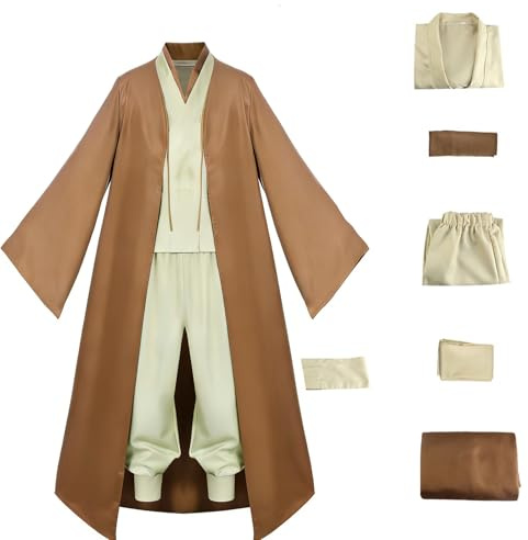 Déguisement Adult Enfant Costume Guerrier Tunique Laser Saber Cape Capuche Noir Marron, Carnaval Halloween Deguisement Ensemble Militaire Hommes Femme Accessoire Dessin Animé Cosplay (Marron, 140)