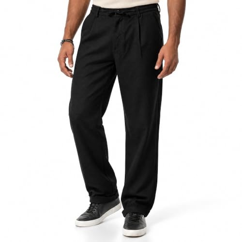 Red Bridge - Pantaloni da uomo in tessuto, tinta unita, con coulisse, Nero , L