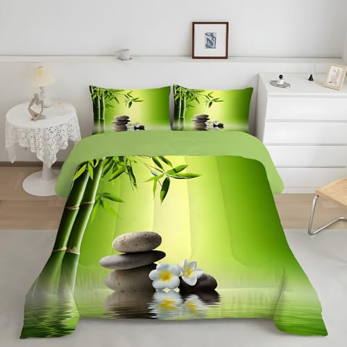 Linfye Couette 220x240 Motif Bambou - Microfibre 4 Saisons Réversible 65x65 cm - Lavable Machine