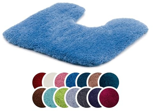 liebling Superior Badteppich mit Ausschnitt und Anti-Rutsch-Beschichtung, 100% Polyester (Mikrofaser), 50 x 45 cm, 30 Grad waschbar, Fußbodenheizung geeignet, Farbe: taubenblau
