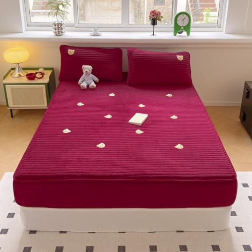 JIANINGHOME Fleece Spannbettlaken 90x200,Fleece Spannbettlaken Winter Samt Warm Kuschel Boxspringbett Frottee Bettlaken Biber Spannbetttuch