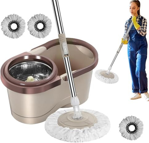 46x27x23 Cm BMop Per Pulizia Rotante, Mop Rotante Automatico - Set Di Secchi Scopa Bagnata Rotazione Automatica | Secchio Con Ruote Per Spazzoloni Per Camera Letto, Cucina, Balcone, Studio, Soggiorno