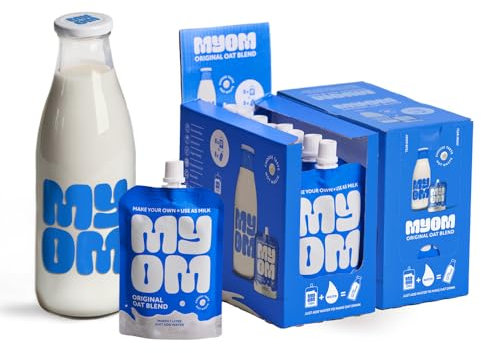 MYOM - Oat Milk Drink with Free Glass Bottle - Makes 16 Litres - 1L Big Value Bundle - Vegan Plant Based Oat Drink with Vitamin D3, Vitamin B12 and Iodine, Low Sugar - Dairy Free Plant-Based Milk