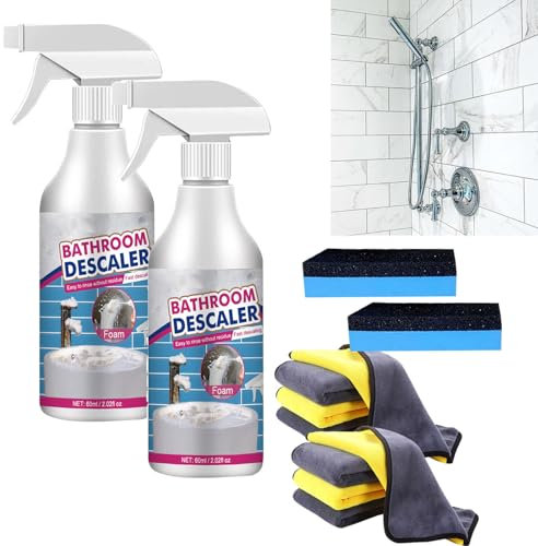 Bathroom Descaler Schaum, Reiniger für hartnäckige Flecken, Badezimmer-Reiniger Mit Lappen, Multifunktional Duschreiniger gegen Kalkablagerungen für Glas Kanalisation Toiletten (2)