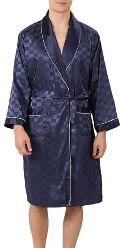 SRZYMJ Blau Bademantel Männer, Reisebademantel Herren Winter Morgenmantel Kimono Bademantel Flanell Fleece Pyjama Robe Saunamantel Morgenrock Loungewear Schlafoberteile Schlafanzug XXL Bathrobe