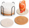 Romon Set De 8 Posavasos Redondos De Algodón con Soporte De Hierro – Posavasos Y Posavasos De Madera En Estilo Escandinavo, 11x11 Cm, Ideales para Proteger Tus Mesas