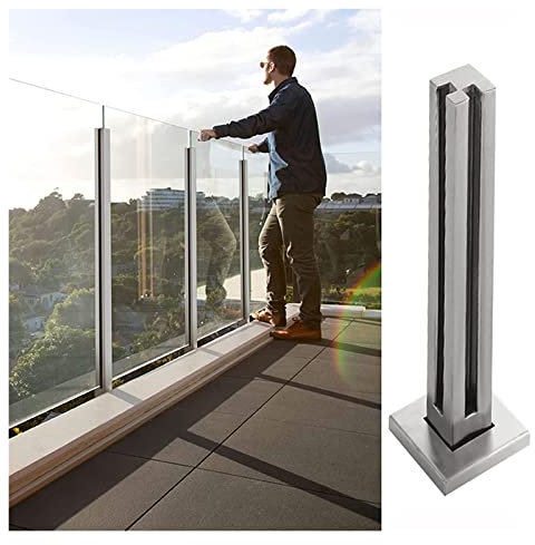 Collier de serrage carré en verre pour poteau de balustrade moderne pour balcon/terrasse/loft Système de soutien pour l'intérieur et l'extérieur (poteau d'angle 120 cm)